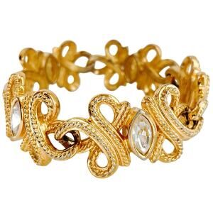 Vintage Swarovski Swan Signed Gold Tone Marquise Crystal Link Bracelet 1990s
